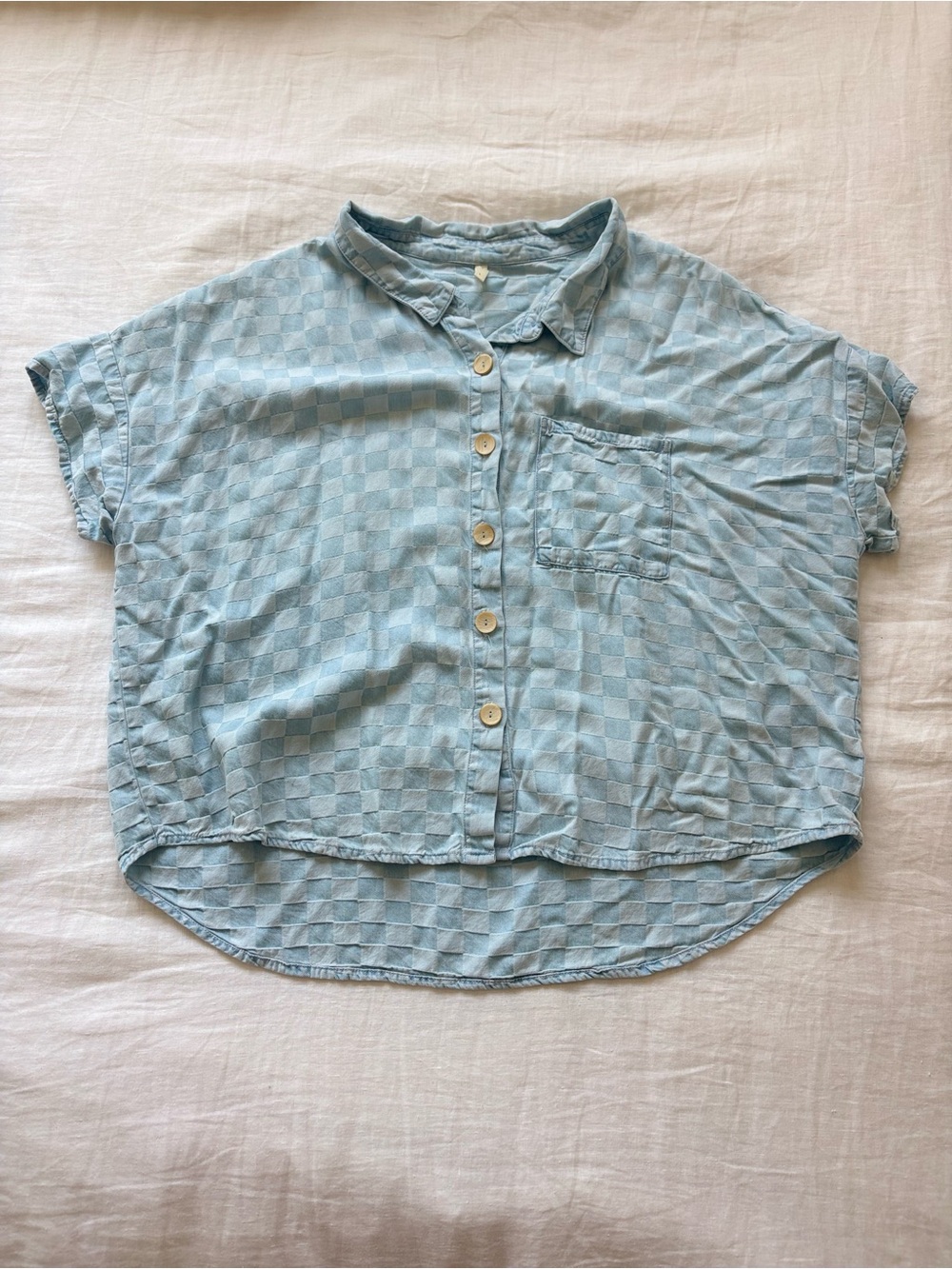 Rylee + Cru Pale Blue Check Short Sleeve Button-Down